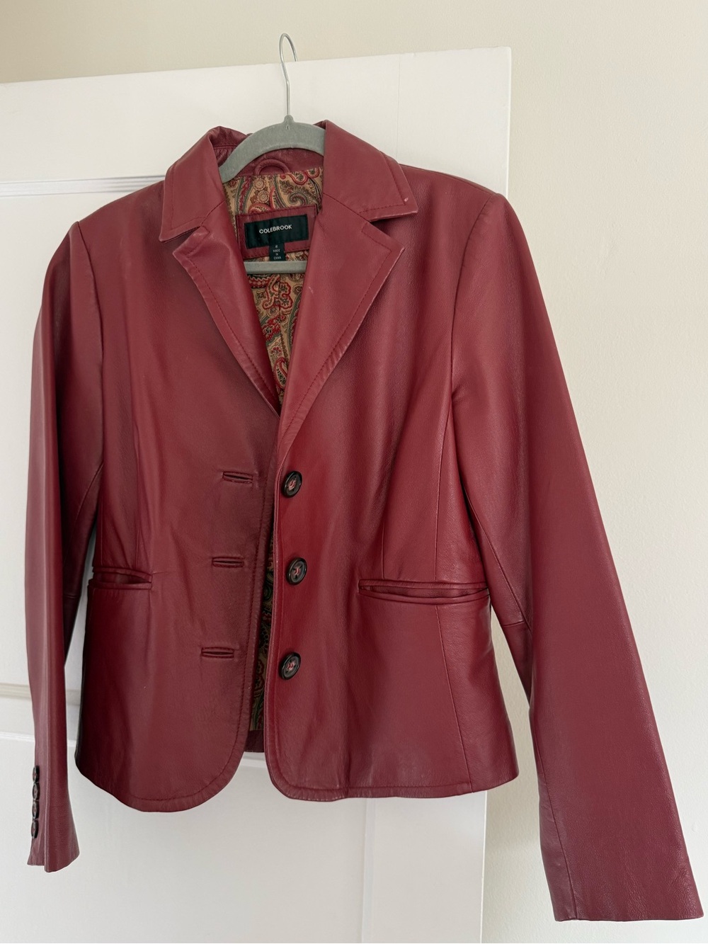 Leather Blazer Jacket - Wine Red
